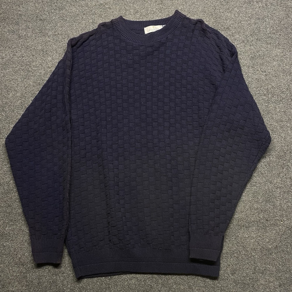VTG 90s Bill Blass Blue Textured Knit Sweater Mens LT Large Tall Made In USA